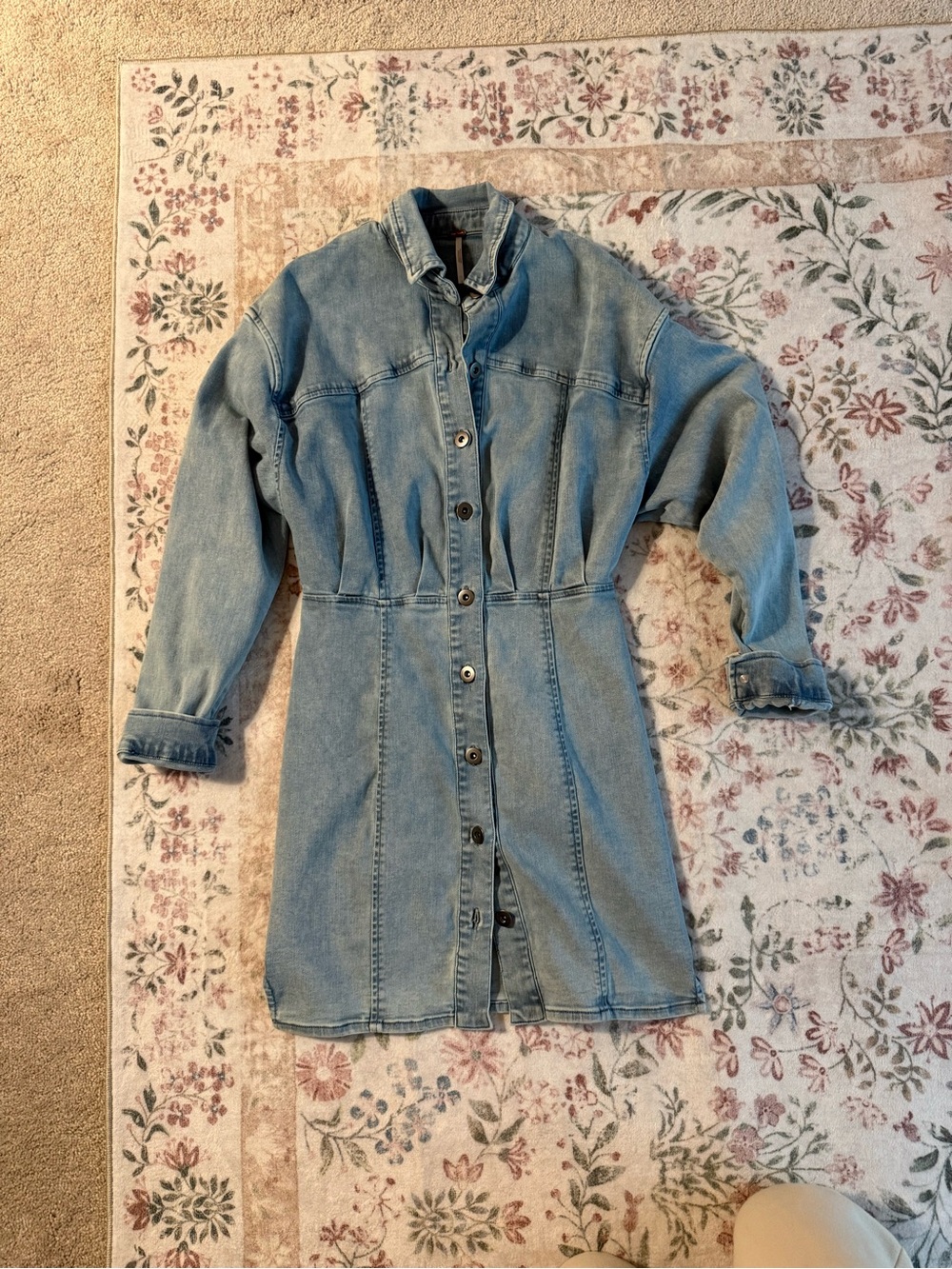 Free People Light Blue Denim Button-Front Dress Jacket